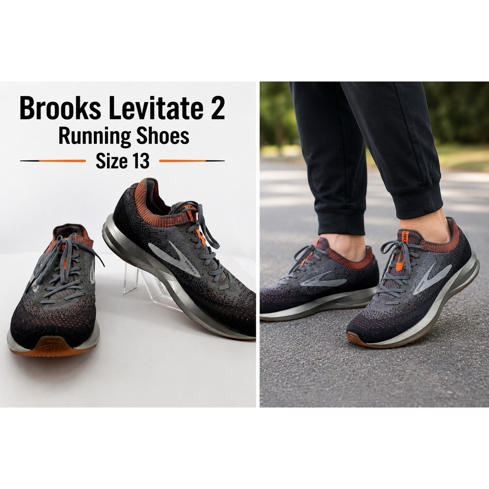 Brooks Levitate 2 Gray Orange Mens Athletic Running Shoes Size 13 Gorpcore Sport